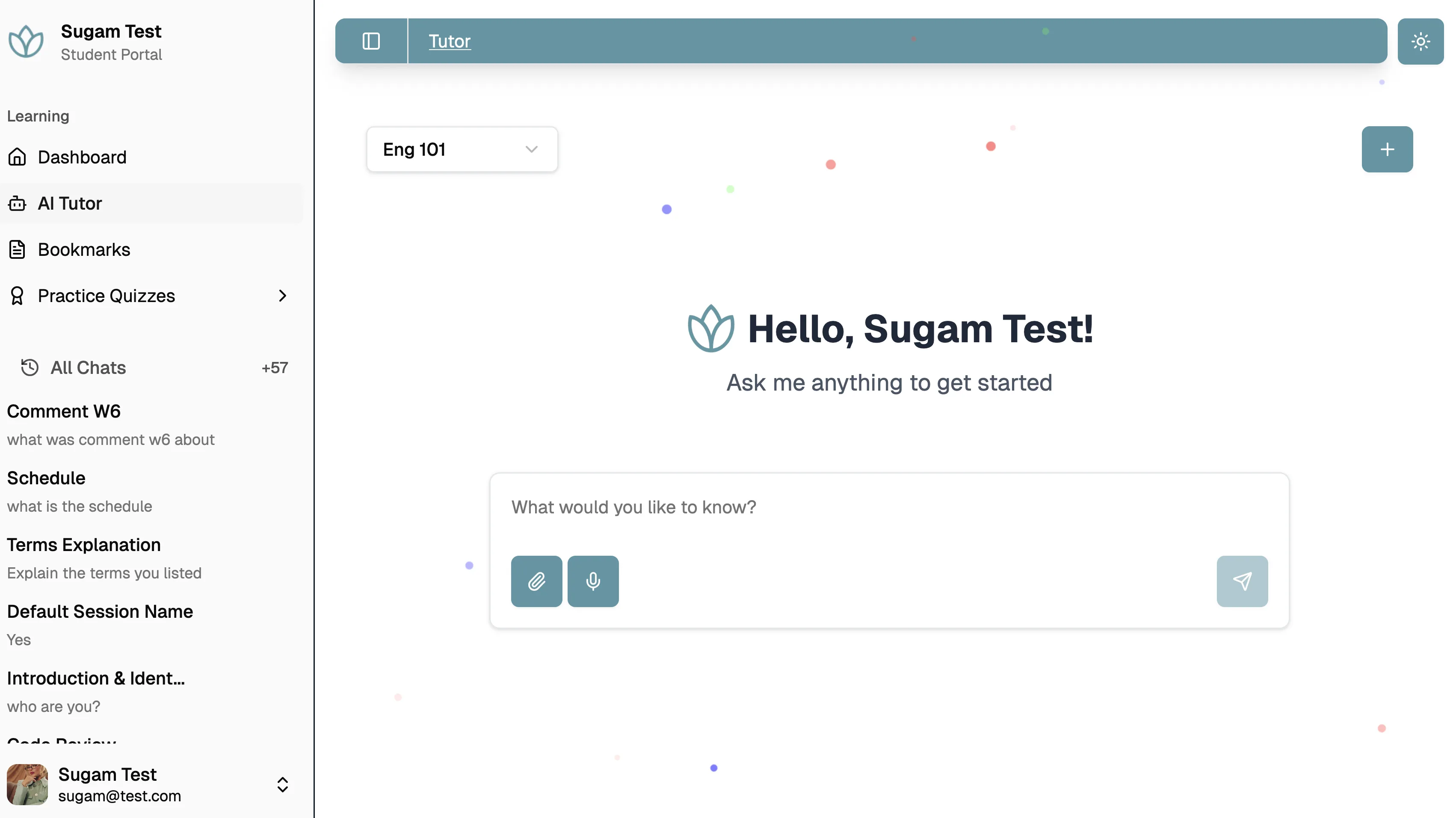 AI Tutor Bot chat interface showing a student conversation